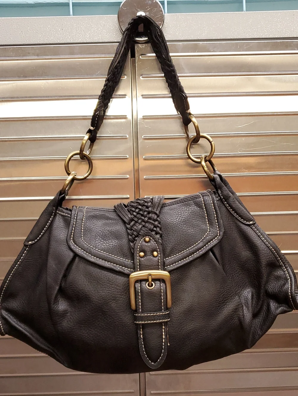 Vintage Tommy Hilfiger Black Leather Hobo Bag with Braided Strap